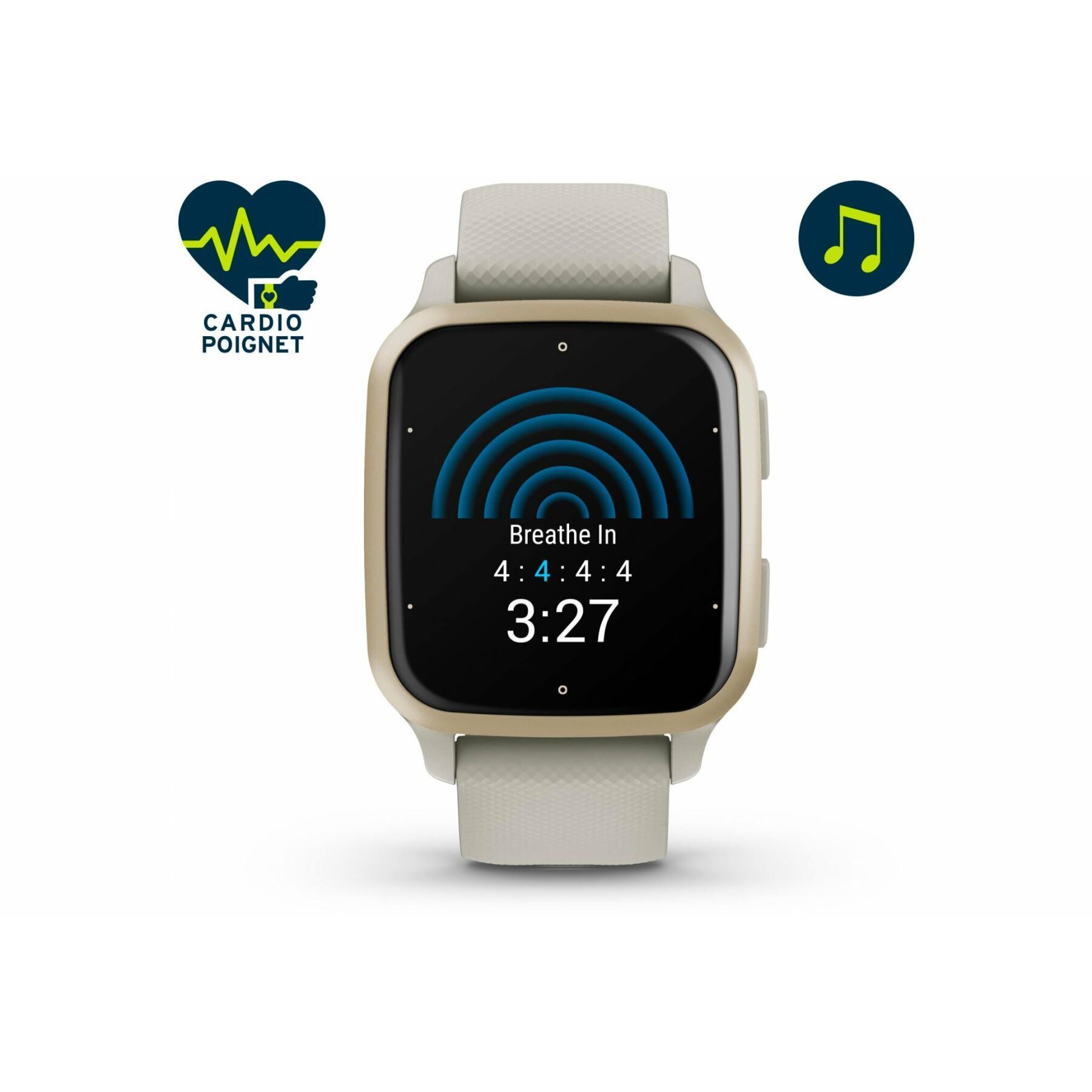 Relógio GPS com pulseira de silicone branco Garmin Venu Sq 2 Music Edition