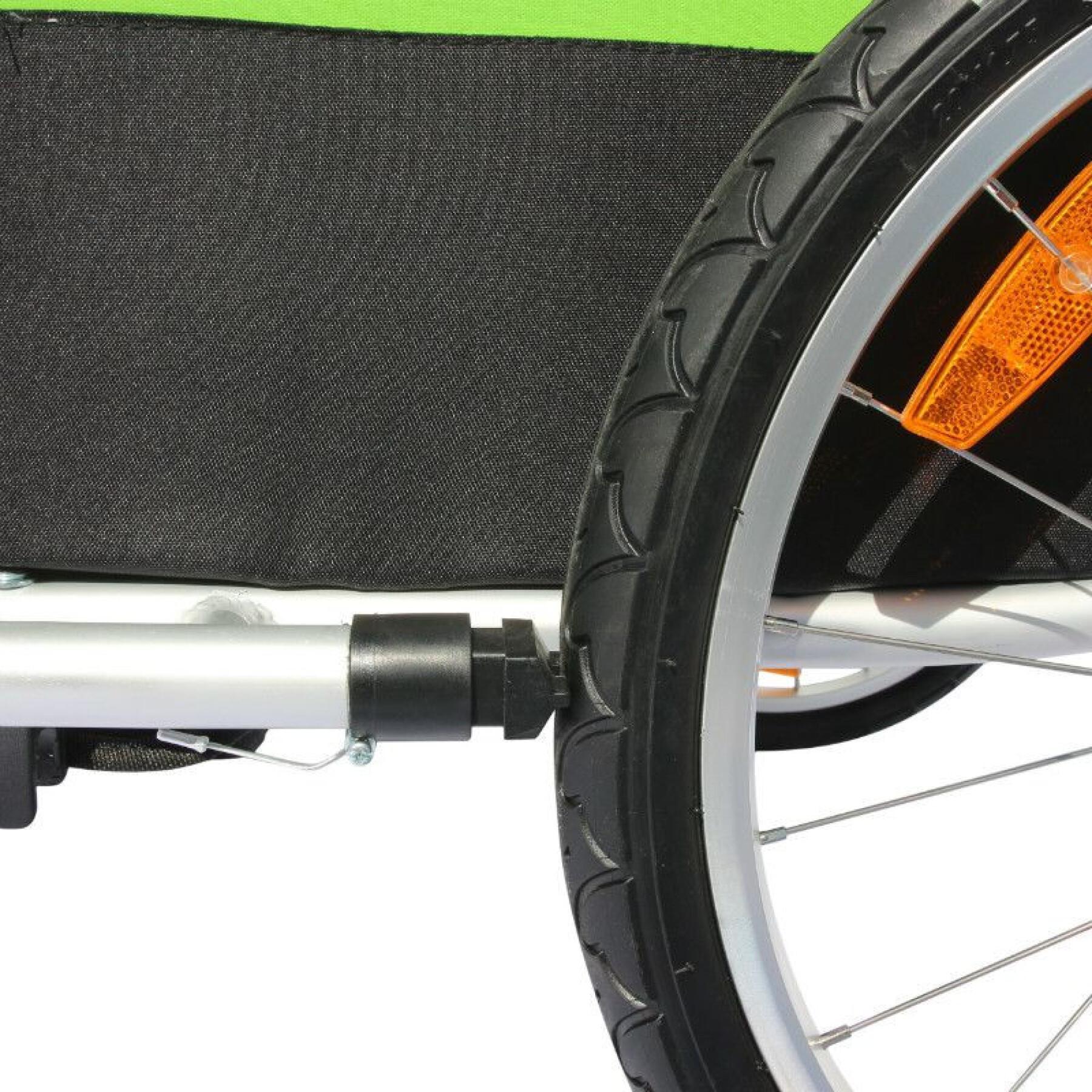 Reboque de bicicleta de 2 lugares coberto em alumínio maxi de cadeira de rodas com fixação do eixo da roda - fornecido com roda dianteira + manípulo do travão - montagem rapide sem ferramentas P2R 36 Kg