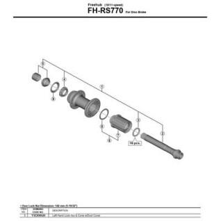 Contraporca e cone à esquerda com tampa anti-poeira Shimano FH-RS770