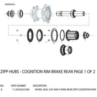 Carroçaria de roda livre Zipp Seal Cap And V-Ring Rear Cognition Nsw